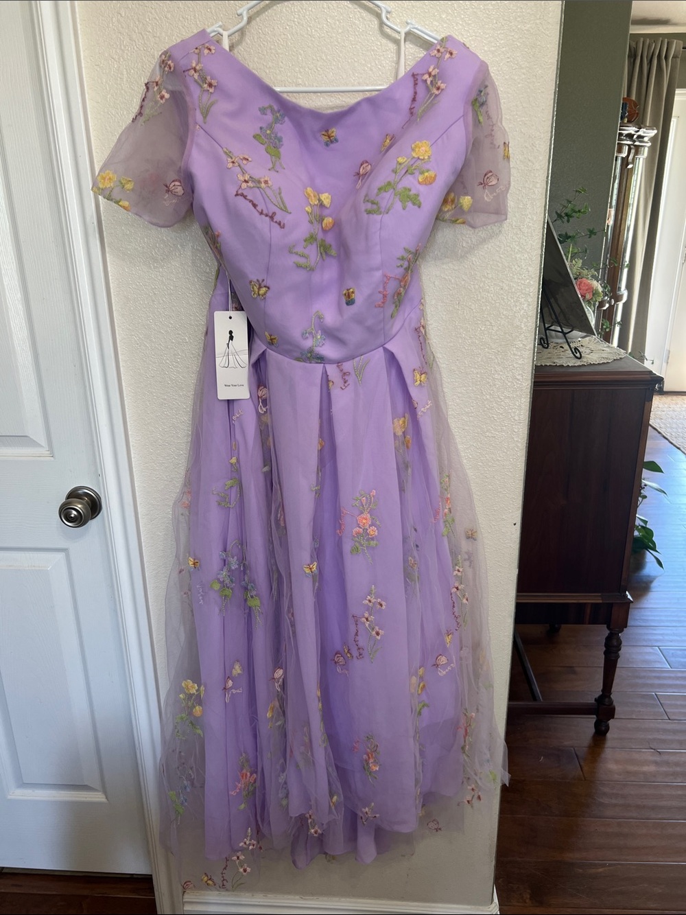 JJs House Lavender Embroidered Midi Dress